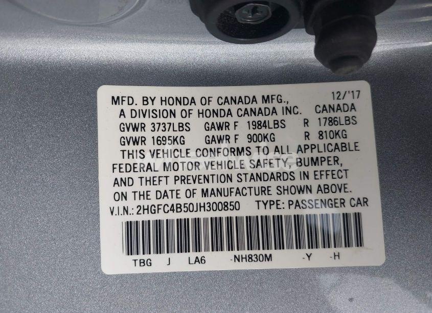 Photo 9 of 2018 Honda Civic LX (VIN 2HGFC4B50JH300850)