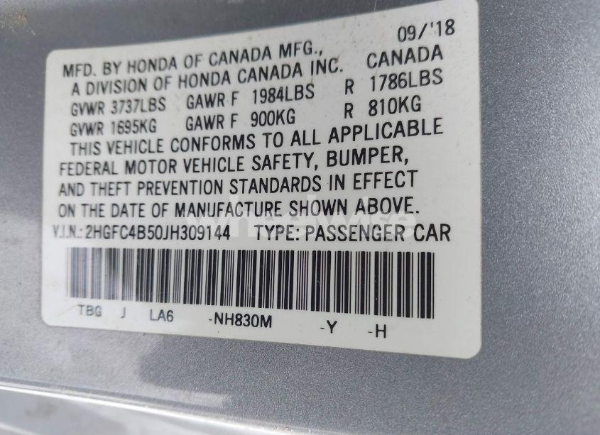 Photo 9 of 2018 Honda Civic LX (VIN 2HGFC4B50JH309144)