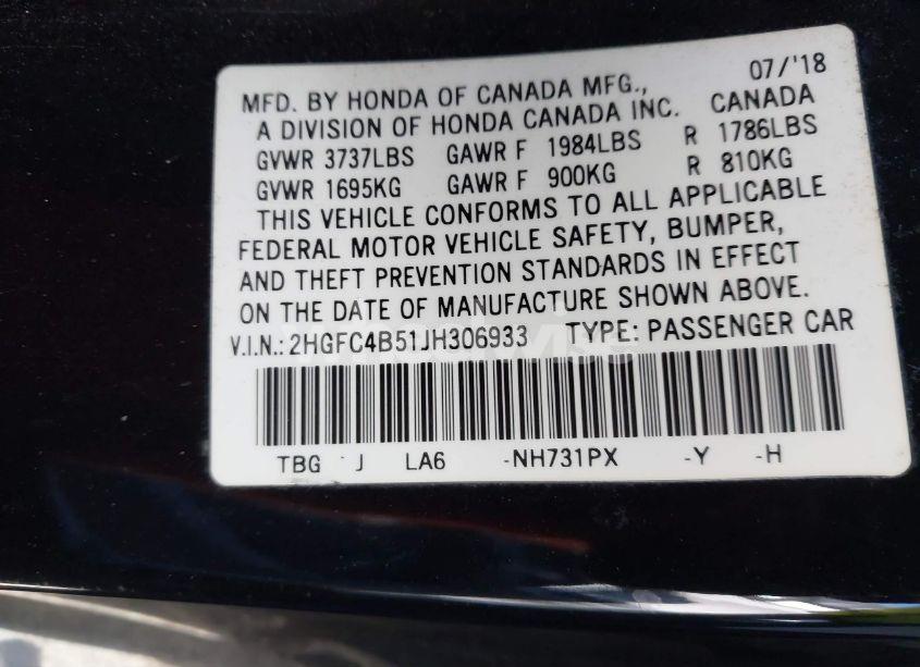 Photo 9 of 2018 Honda Civic LX (VIN 2HGFC4B51JH306933)