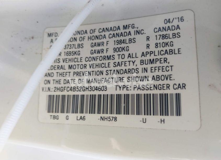 Photo 9 of 2016 Honda Civic LX (VIN 2HGFC4B52GH304603)