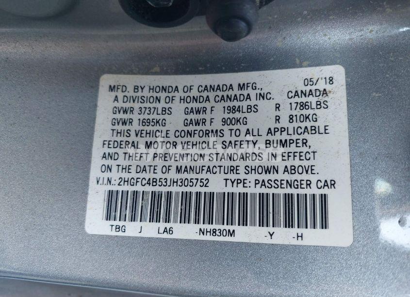 Photo 9 of 2018 Honda Civic LX (VIN 2HGFC4B53JH305752)