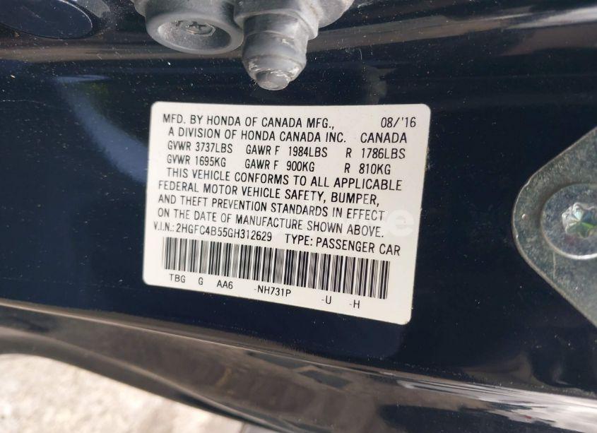 Photo 9 of 2016 Honda Civic LX (VIN 2HGFC4B55GH312629)