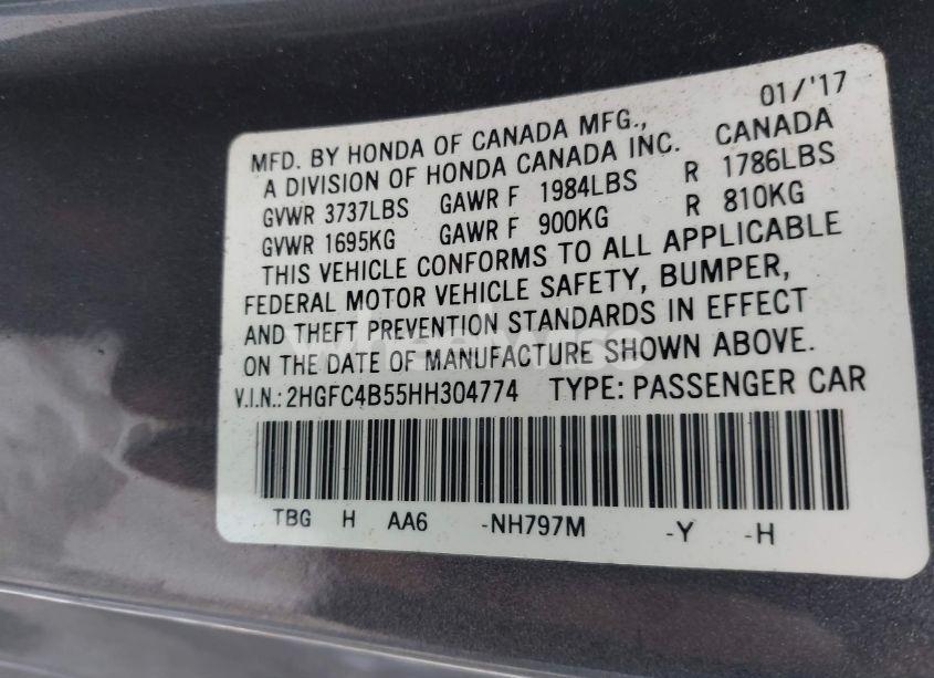 Photo 9 of 2017 Honda Civic LX (VIN 2HGFC4B55HH304774)