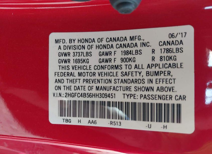 Photo 9 of 2017 Honda Civic LX (VIN 2HGFC4B56HH309451)