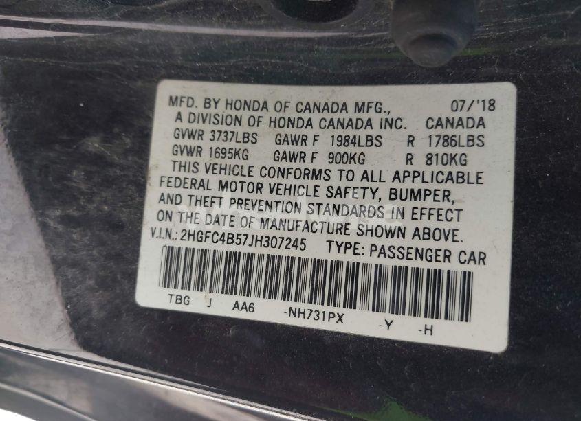 Photo 9 of 2018 Honda Civic LX (VIN 2HGFC4B57JH307245)