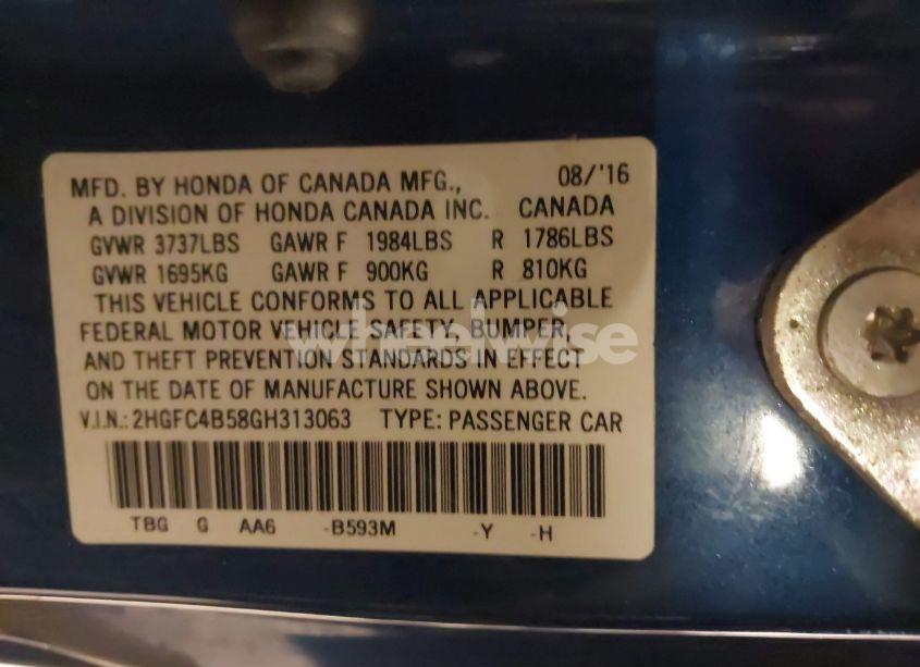 Photo 9 of 2016 Honda Civic LX (VIN 2HGFC4B58GH313063)