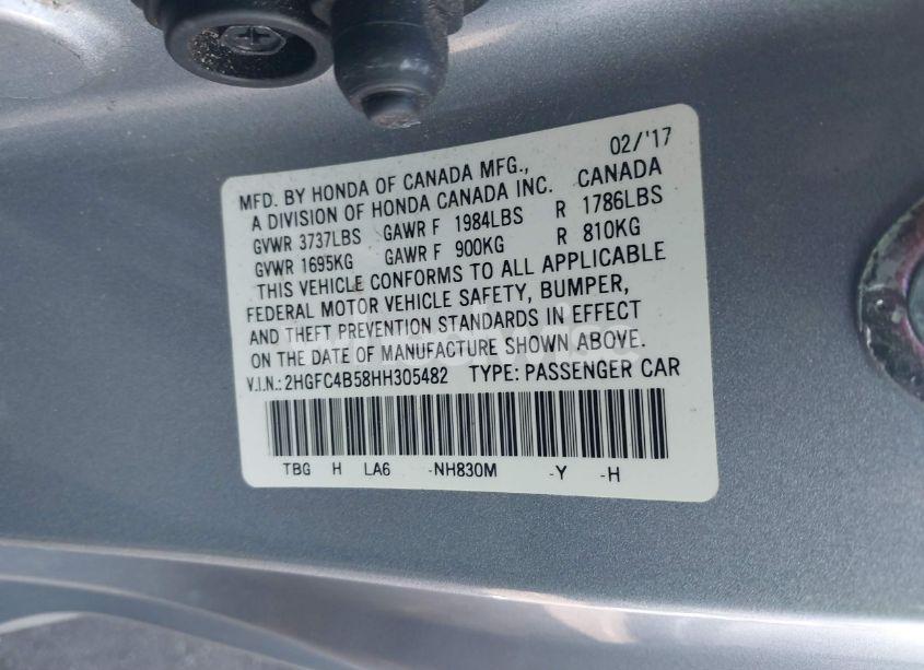 Photo 9 of 2017 Honda Civic LX (VIN 2HGFC4B58HH305482)