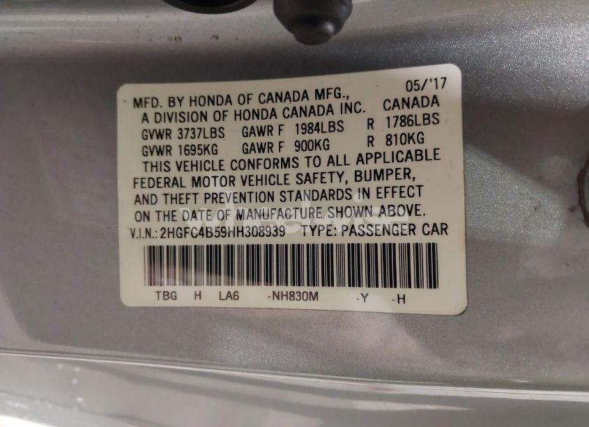 Photo 9 of 2017 Honda Civic LX (VIN 2HGFC4B59HH308939)