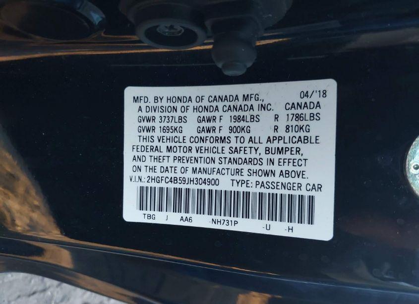 Photo 9 of 2018 Honda Civic LX (VIN 2HGFC4B59JH304900)