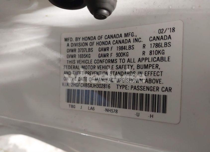 Photo 9 of 2018 Honda Civic LX (VIN 2HGFC4B5XJH302816)