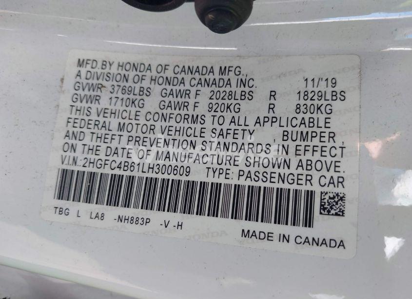 Photo 9 of 2020 Honda Civic LX (VIN 2HGFC4B61LH300609)