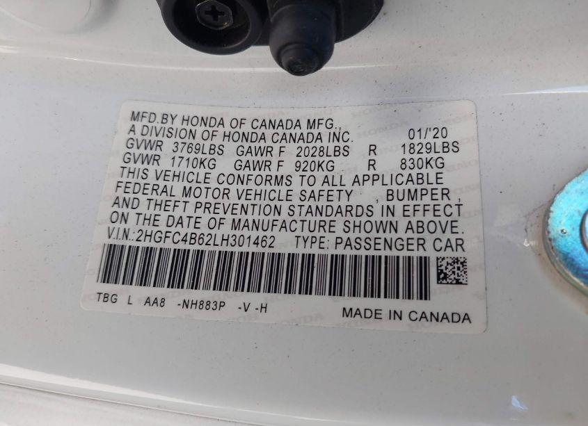 Photo 9 of 2020 Honda Civic LX (VIN 2HGFC4B62LH301462)