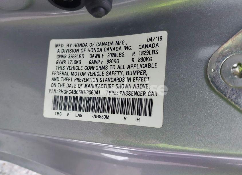 Photo 9 of 2019 Honda Civic LX (VIN 2HGFC4B65KH306041)