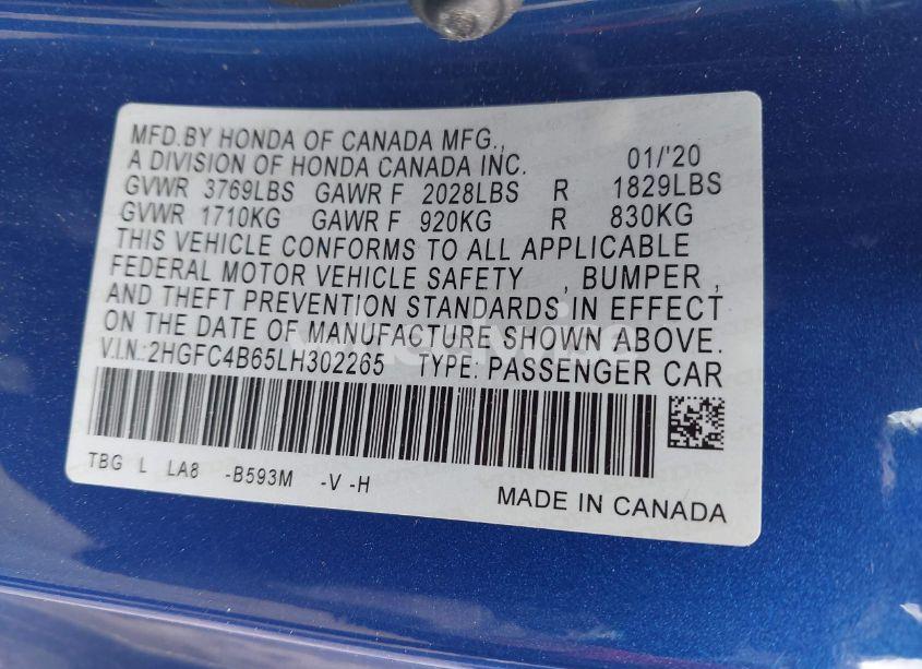 Photo 9 of 2020 Honda Civic LX (VIN 2HGFC4B65LH302265)