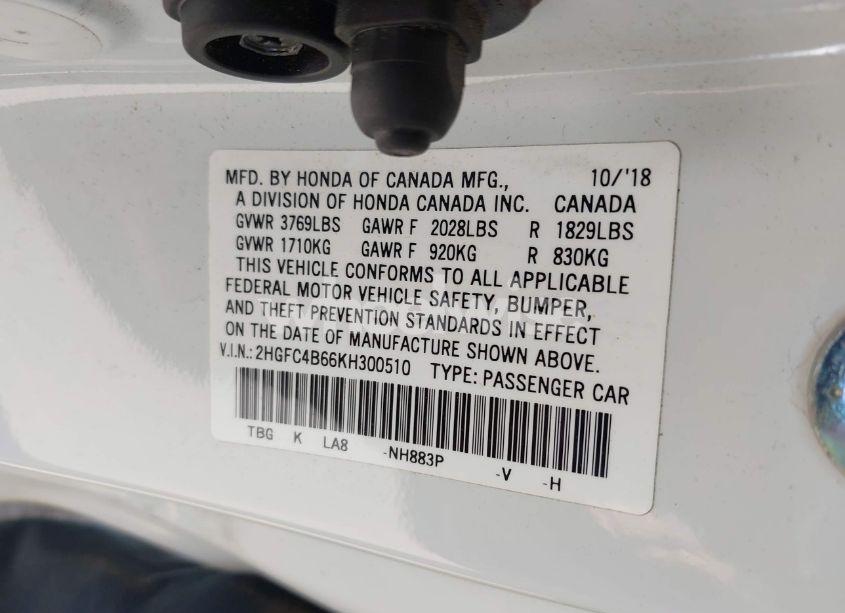 Photo 9 of 2019 Honda Civic LX (VIN 2HGFC4B66KH300510)