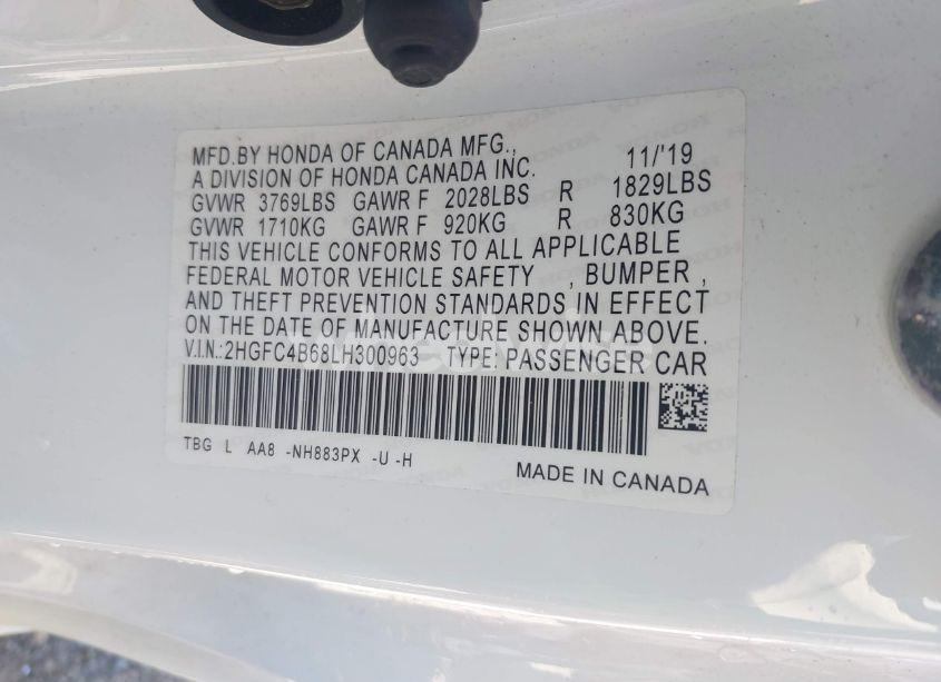 Photo 9 of 2020 Honda Civic LX (VIN 2HGFC4B68LH300963)