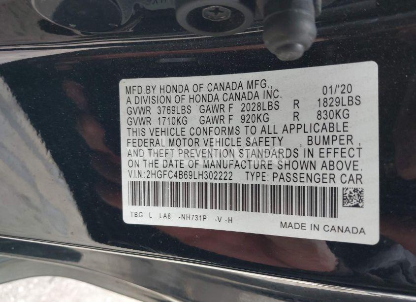 Photo 9 of 2020 Honda Civic LX (VIN 2HGFC4B69LH302222)