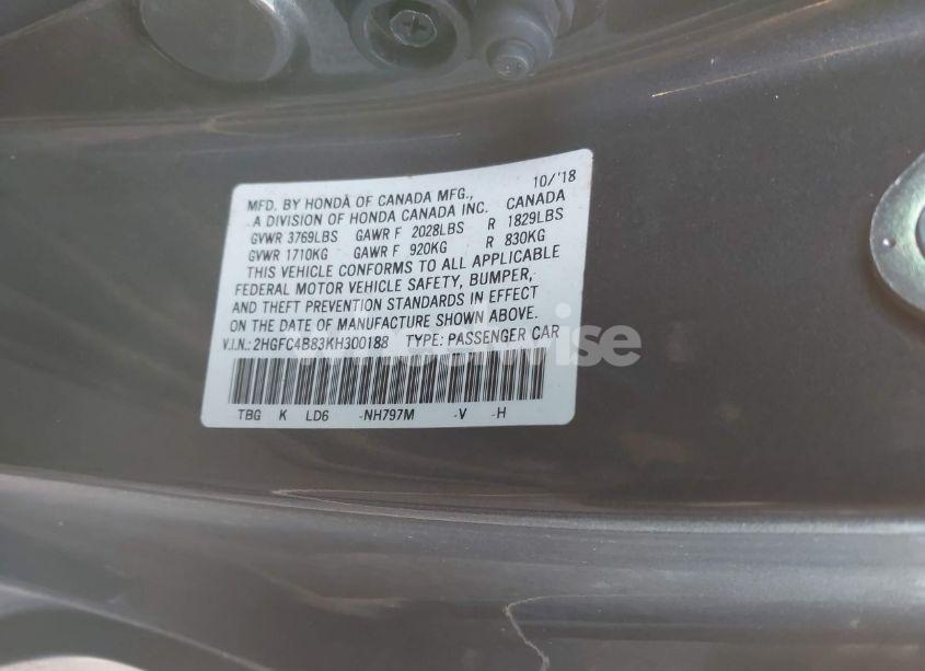 Photo 9 of 2019 Honda Civic SPORT (VIN 2HGFC4B83KH300188)