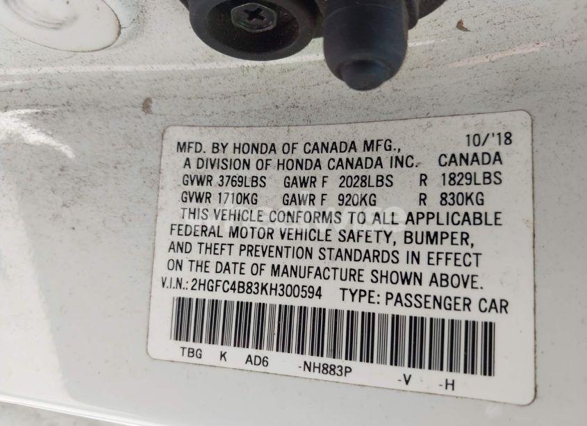 Photo 9 of 2019 Honda Civic SPORT (VIN 2HGFC4B83KH300594)