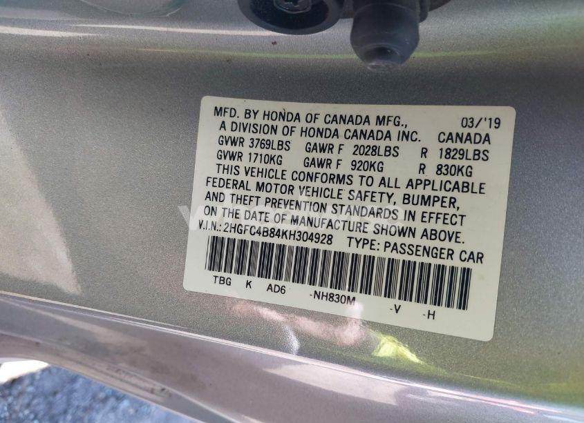 Photo 9 of 2019 Honda Civic SPORT (VIN 2HGFC4B84KH304928)