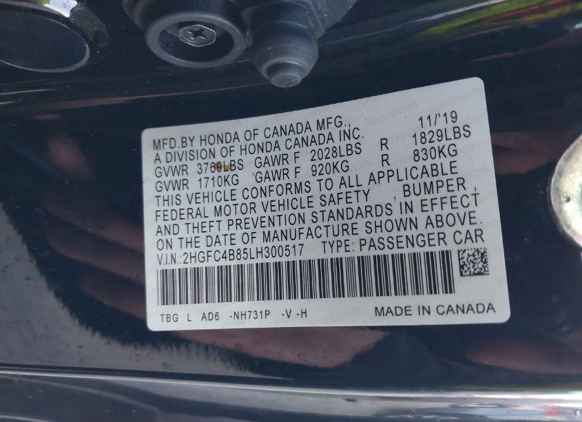 Photo 9 of 2020 Honda Civic SPORT (VIN 2HGFC4B85LH300517)