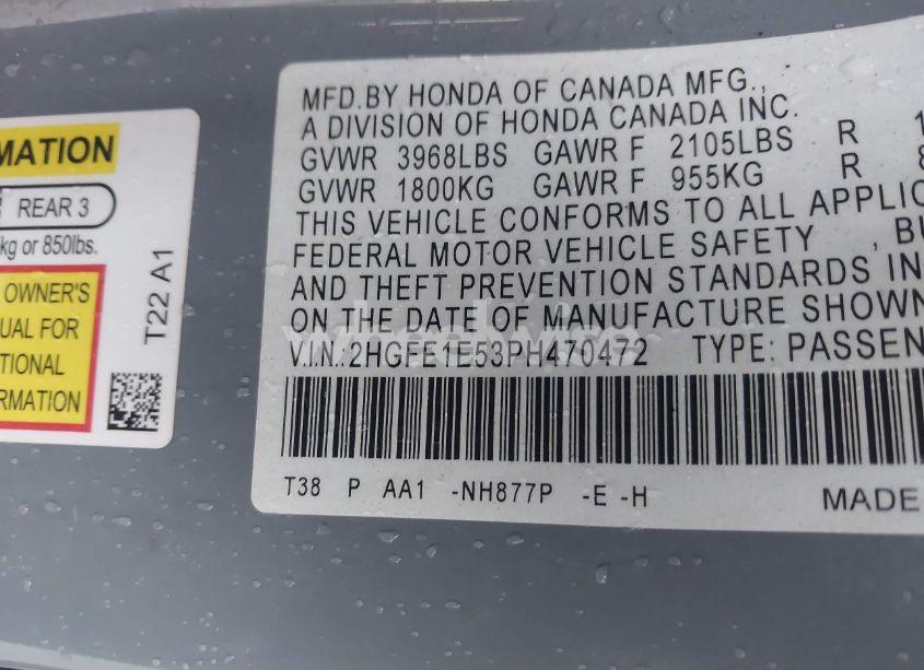 Photo 9 of 2023 Honda Civic SI SEDAN (VIN 2HGFE1E53PH470472)