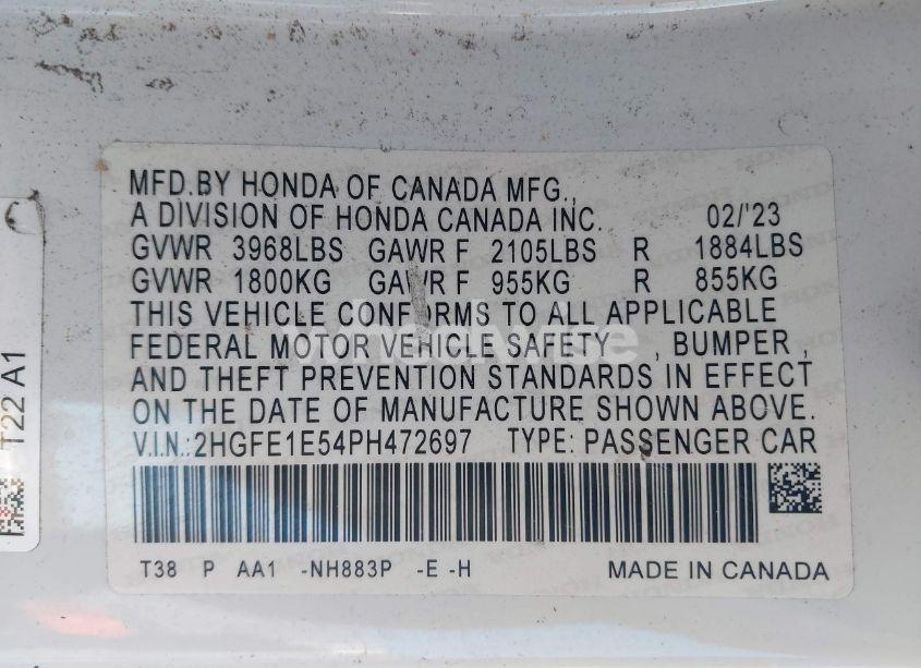 Photo 9 of 2023 Honda Civic SI SEDAN (VIN 2HGFE1E54PH472697)