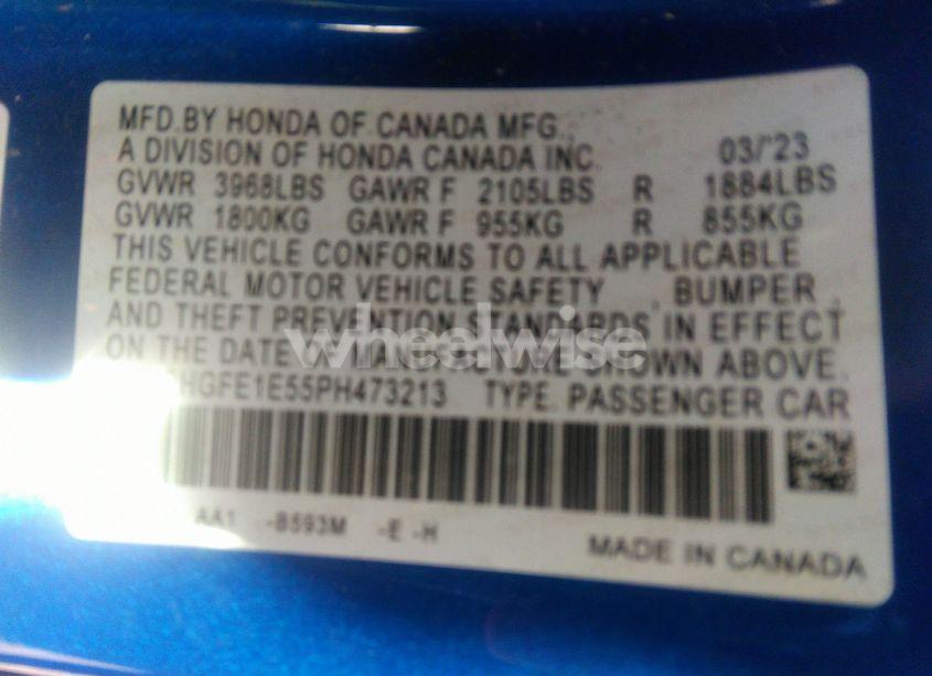 Photo 9 of 2023 Honda Civic SI SEDAN (VIN 2HGFE1E55PH473213)