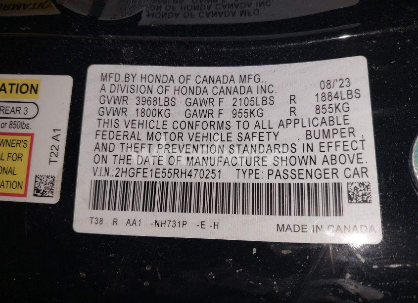 Photo 9 of 2024 Honda Civic SI SEDAN (VIN 2HGFE1E55RH470251)