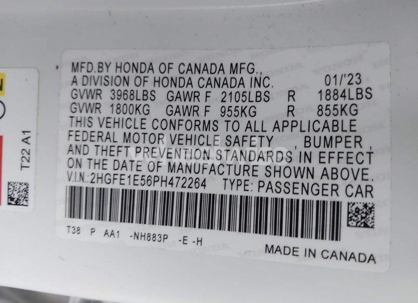 Photo 9 of 2023 Honda Civic SI SEDAN (VIN 2HGFE1E56PH472264)