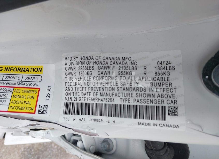 Photo 9 of 2024 Honda Civic SI SEDAN (VIN 2HGFE1E56RH475264)