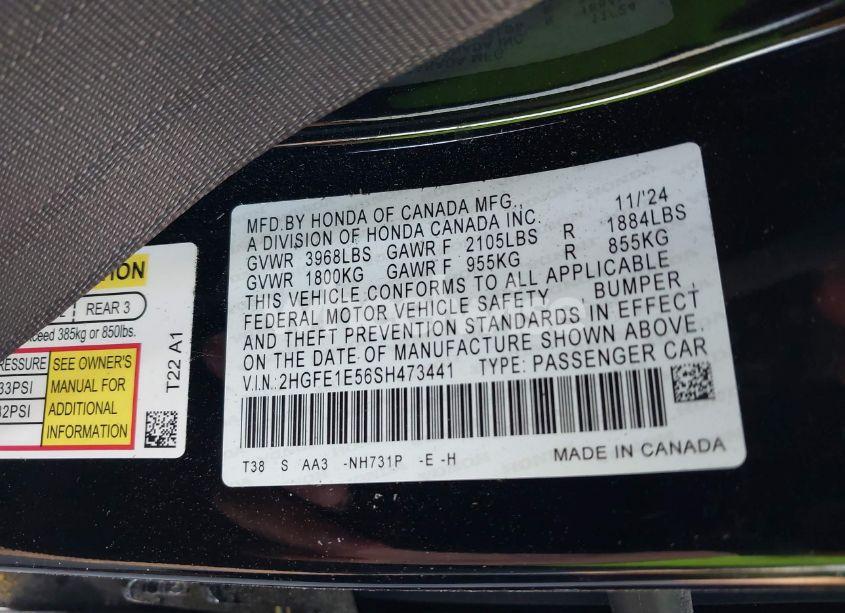 Photo 9 of 2025 Honda Civic SI BASE W/HIGH PERFORMANCE SUMMER TIRES/ (VIN 2HGFE1E56SH473441)