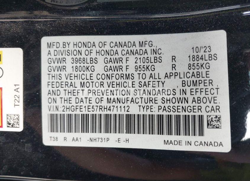 Photo 9 of 2024 Honda Civic SI SEDAN (VIN 2HGFE1E57RH471112)