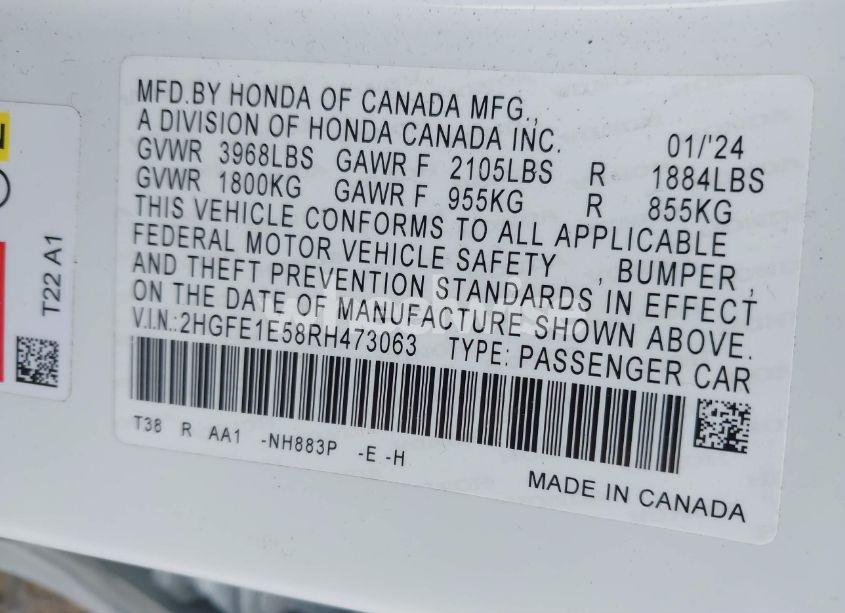 Photo 9 of 2024 Honda Civic SI SEDAN (VIN 2HGFE1E58RH473063)