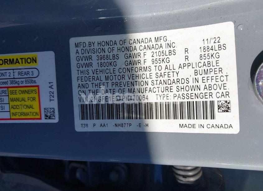 Photo 9 of 2023 Honda Civic SI SEDAN (VIN 2HGFE1E5XPH470064)