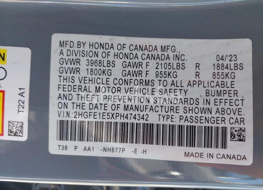 Photo 9 of 2023 Honda Civic SI SEDAN (VIN 2HGFE1E5XPH474342)