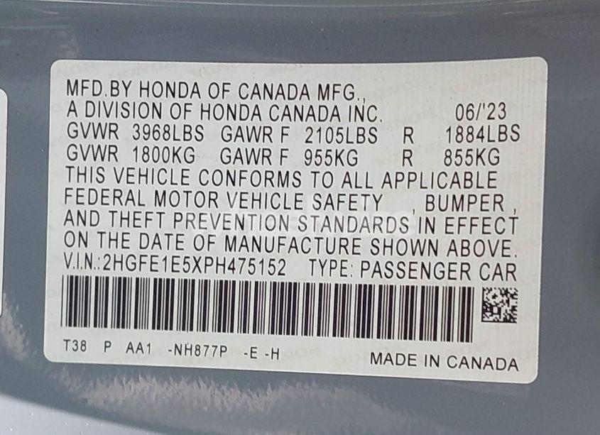 Photo 9 of 2023 Honda Civic SI SEDAN (VIN 2HGFE1E5XPH475152)