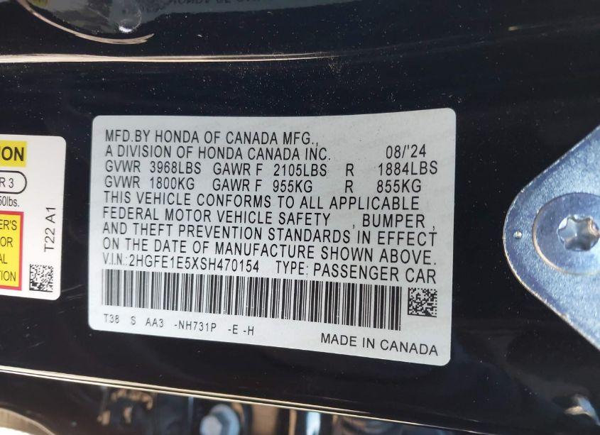 Photo 9 of 2025 Honda Civic SI BASE W/HIGH PERFORMANCE SUMMER TIRES/ (VIN 2HGFE1E5XSH470154)