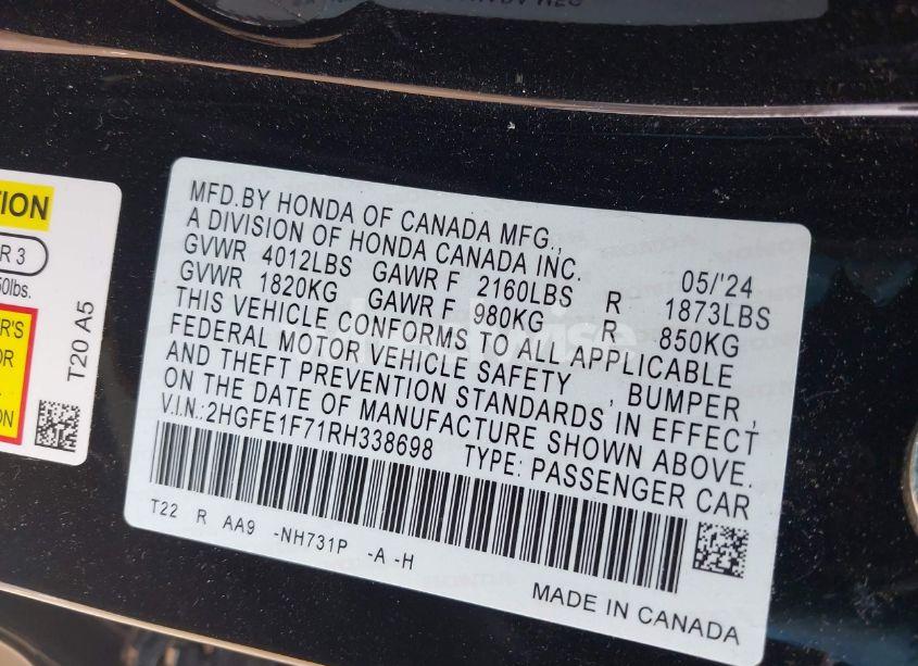 Photo 9 of 2024 Honda Civic EX (VIN 2HGFE1F71RH338698)