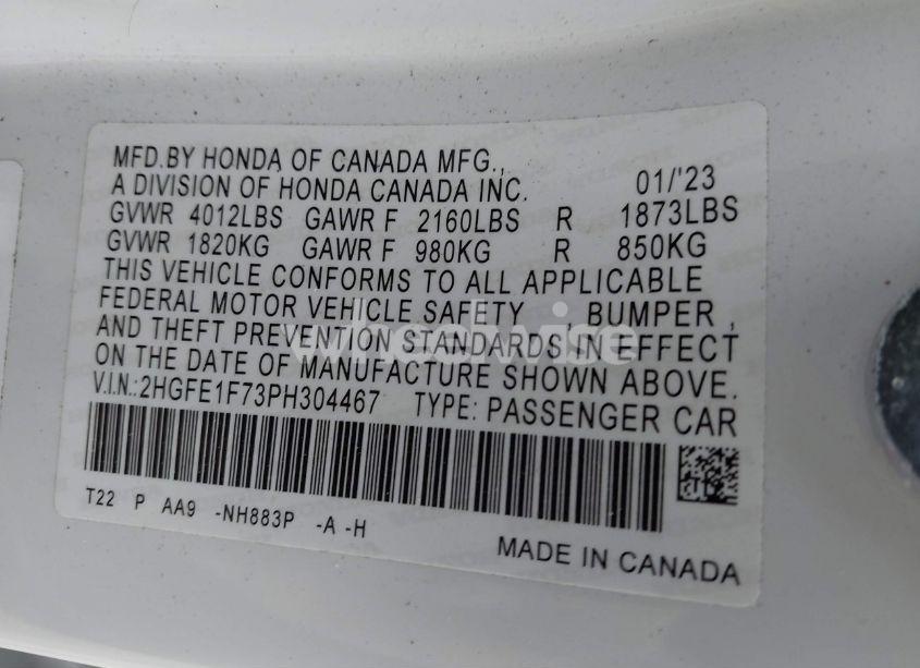 Photo 9 of 2023 Honda Civic EX /EX W/O BSI (VIN 2HGFE1F73PH304467)