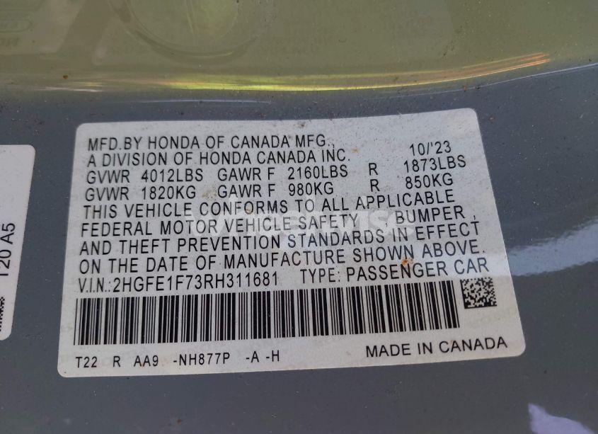 Photo 9 of 2024 Honda Civic EX (VIN 2HGFE1F73RH311681)