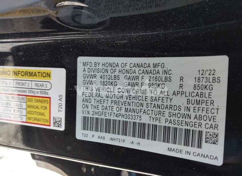 Photo 9 of 2023 Honda Civic EX /EX W/O BSI (VIN 2HGFE1F74PH303375)