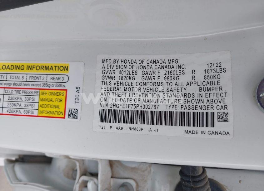 Photo 9 of 2023 Honda Civic EX /EX W/O BSI (VIN 2HGFE1F75PH302767)