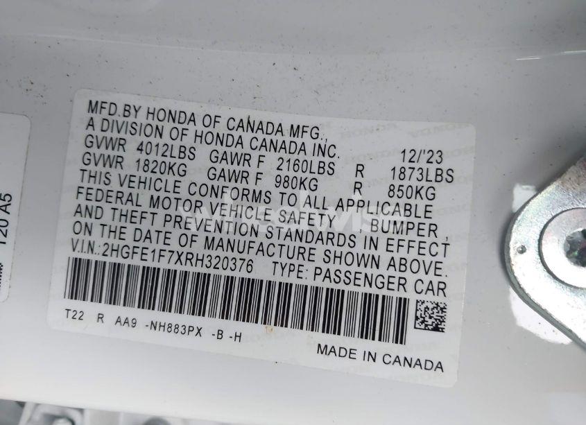 Photo 9 of 2024 Honda Civic EX (VIN 2HGFE1F7XRH320376)