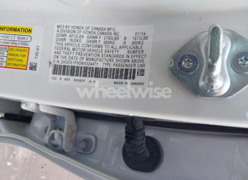 Photo 9 of 2024 Honda Civic TOURING (VIN 2HGFE1F90RH324471)