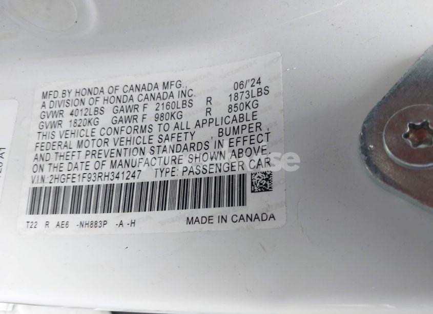 Photo 9 of 2024 Honda Civic TOURING (VIN 2HGFE1F93RH341247)