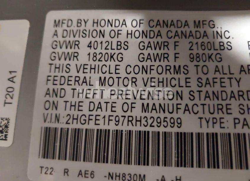 Photo 9 of 2024 Honda Civic TOURING (VIN 2HGFE1F97RH329599)