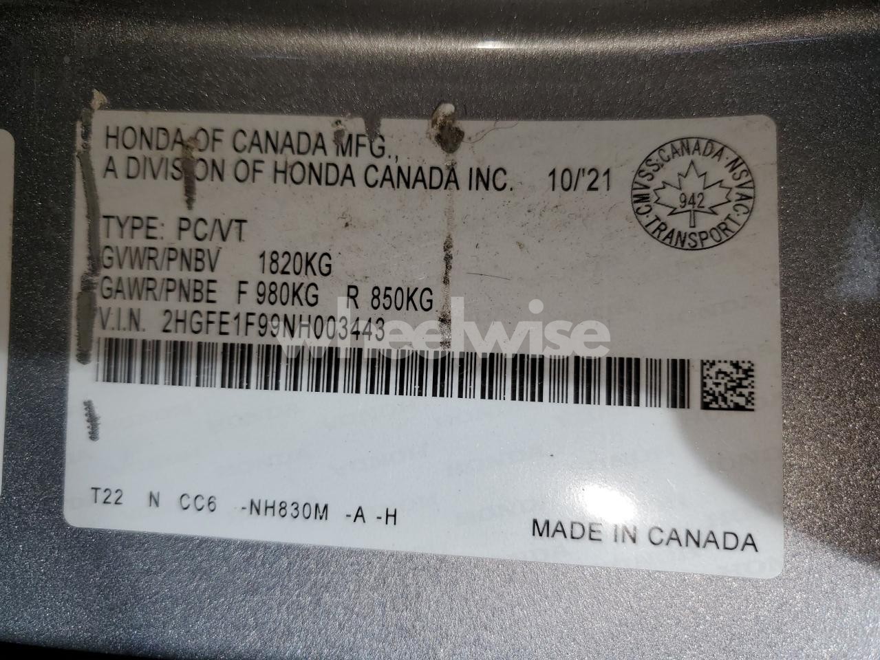 Photo 12 of 2022 HONDA CIVIC TOURING (VIN 2HGFE1F99NH003443)