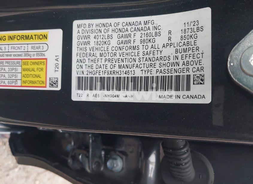 Photo 9 of 2024 Honda Civic TOURING (VIN 2HGFE1F9XRH314613)