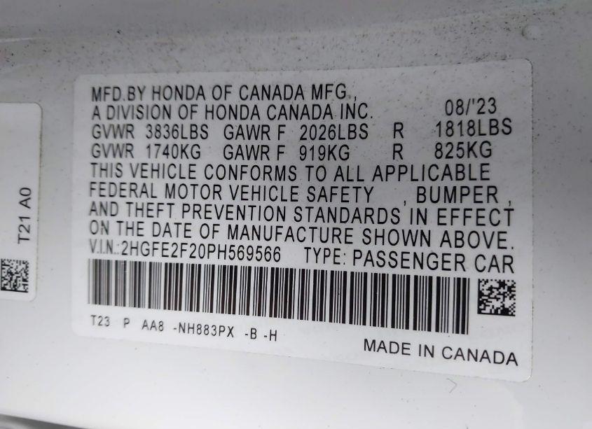 Photo 9 of 2023 Honda Civic LX (VIN 2HGFE2F20PH569566)